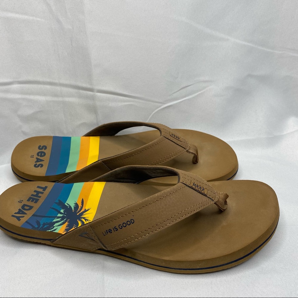 Reef Men Bronze Brown Seas the Day Newport Comfort Summer Flip Flop 10 NWOT - Picture 2 of 9